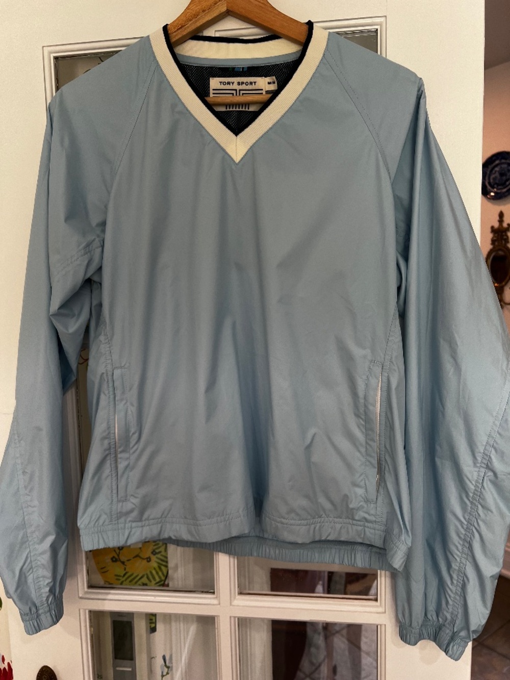 Tory Burch Sport Blue V-Neck Windbreaker Pullover Size Medium